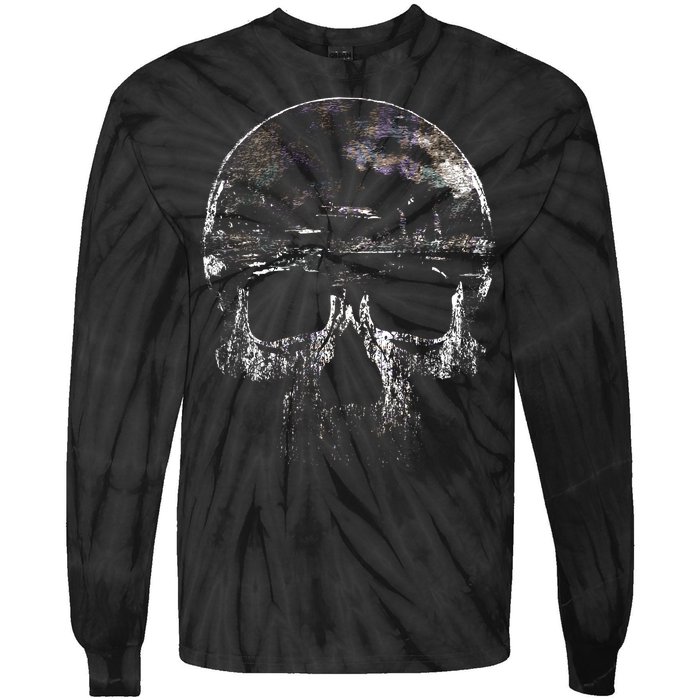 Distressed Skull Graphic Tie-Dye Long Sleeve Shirt