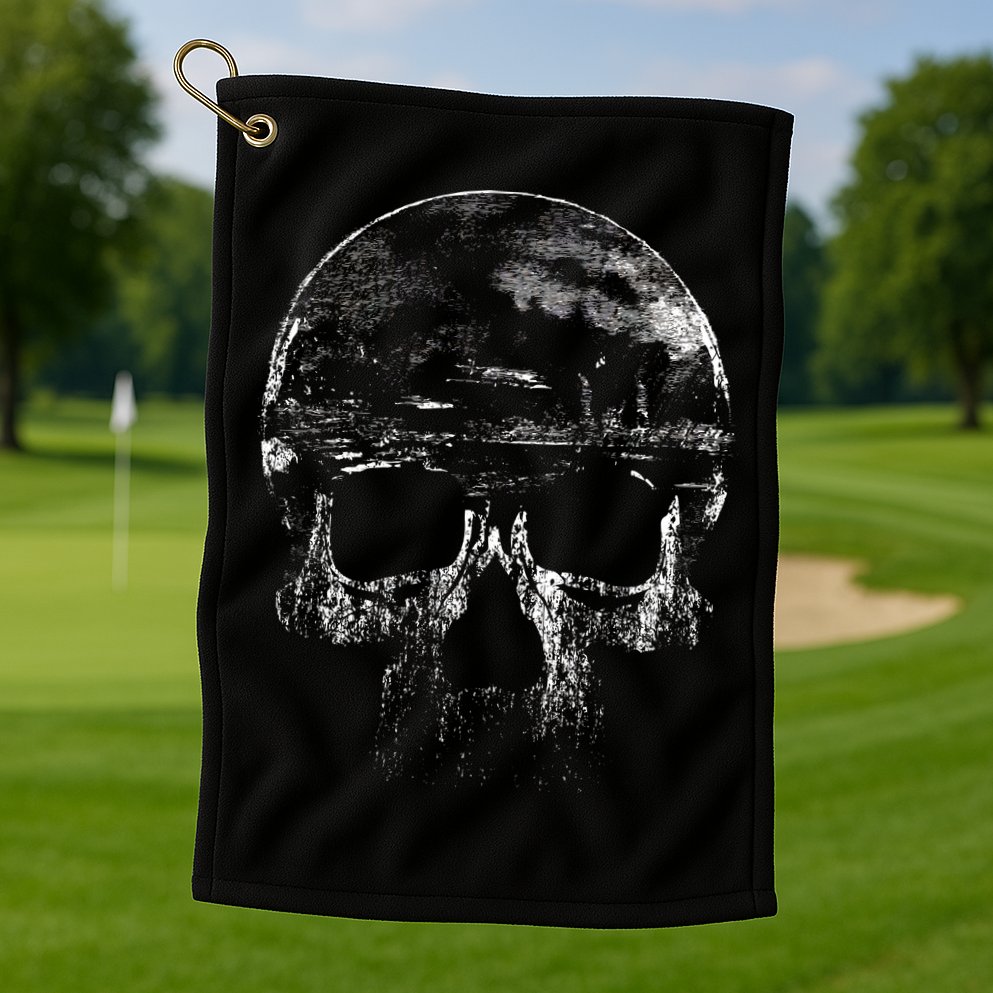Distressed Skull Graphic Golf Towel