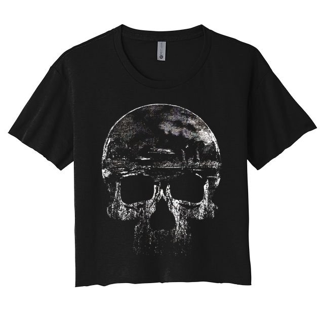 Distressed Skull Graphic Crop Top