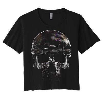 Distressed Skull Graphic Women's Crop Top Tee