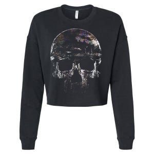 Distressed Skull Graphic Cropped Pullover Crew