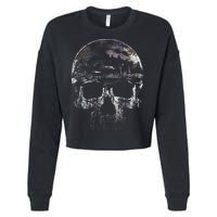 Distressed Skull Graphic Cropped Pullover Crew