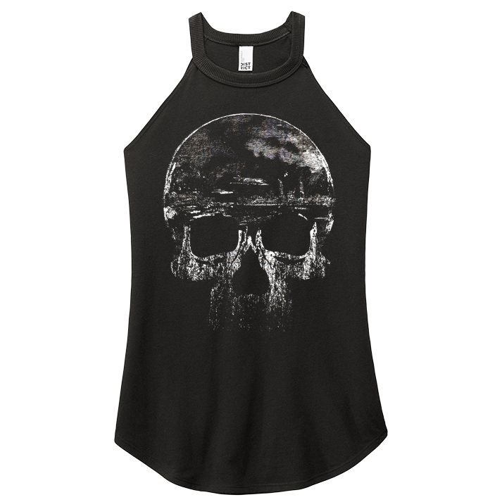 Distressed Skull Graphic Women's Perfect Tri Rocker Tank