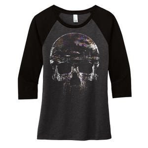 Distressed Skull Graphic Women's Tri-Blend 3/4-Sleeve Raglan Shirt