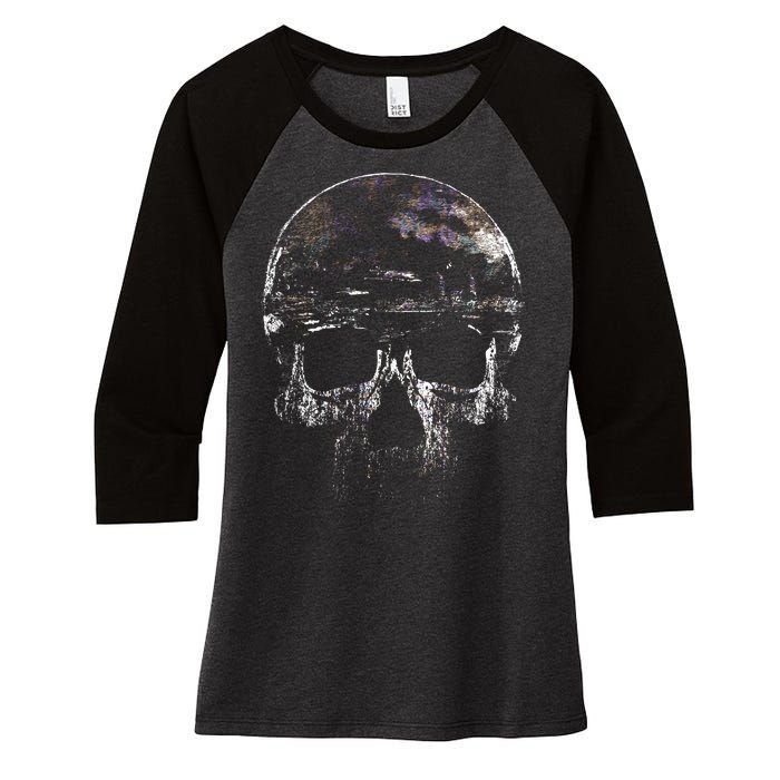 Distressed Skull Graphic Women's Tri-Blend 3/4-Sleeve Raglan Shirt