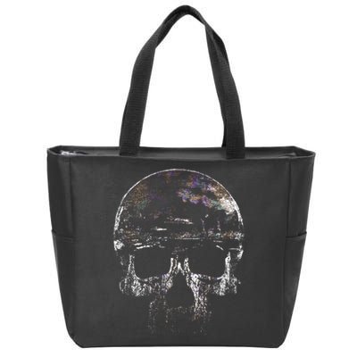 Distressed Skull Graphic Zip Tote Bag