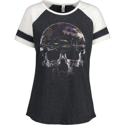 Distressed Skull Graphic Enza Ladies Jersey Colorblock Tee