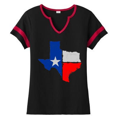 Distressed Texas State Map Flag Ladies Halftime Notch Neck Tee