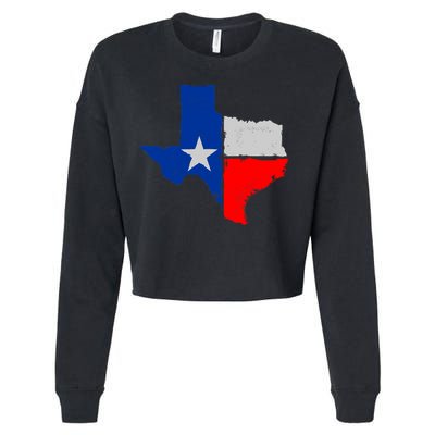 Distressed Texas State Map Flag Cropped Pullover Crew