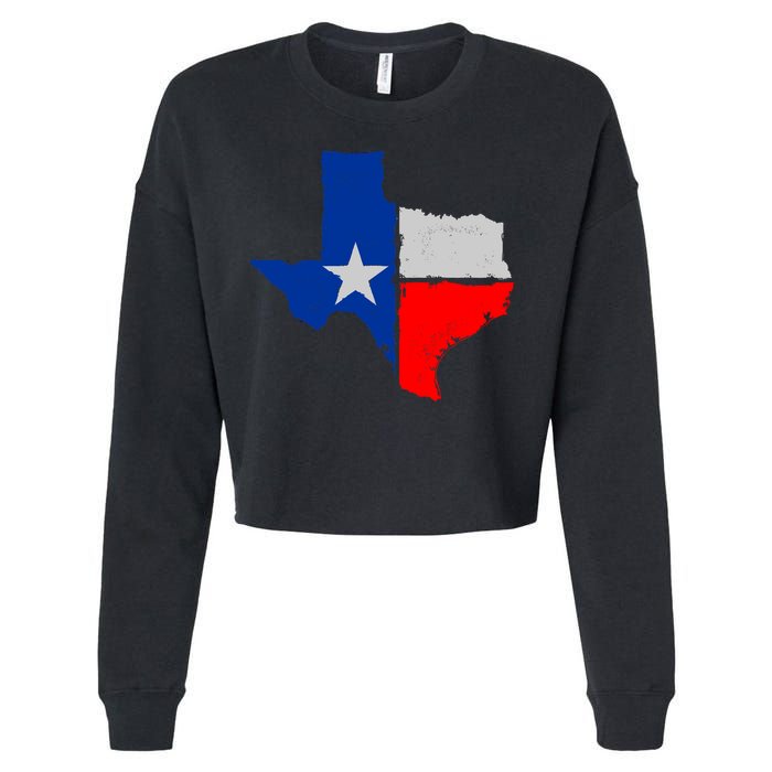 Distressed Texas State Map Flag Cropped Pullover Crew