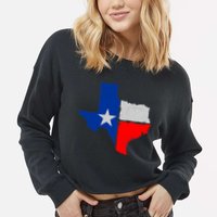 Distressed Texas State Map Flag Cropped Pullover Crew
