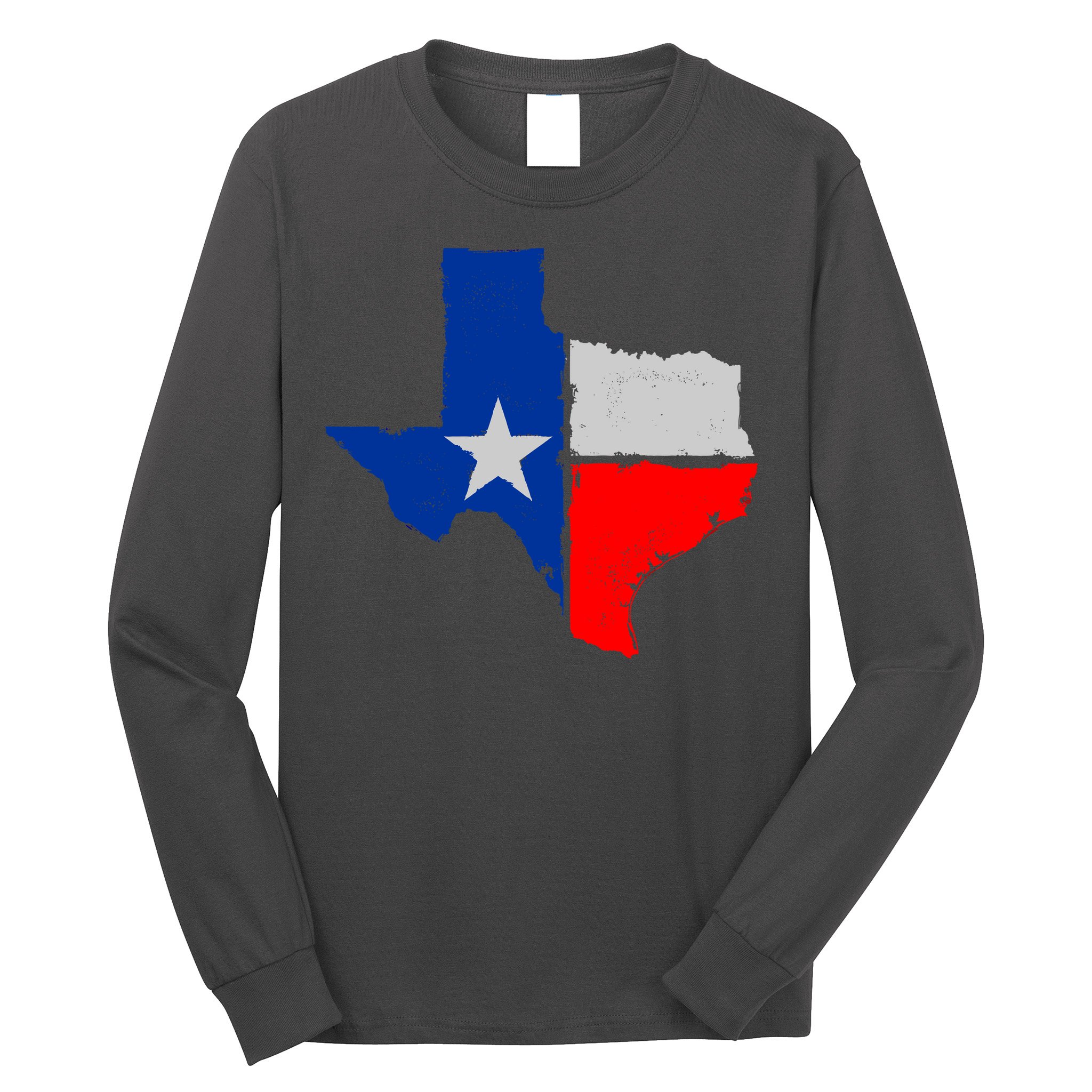 Distressed Texas State Map Flag Long Sleeve Shirt