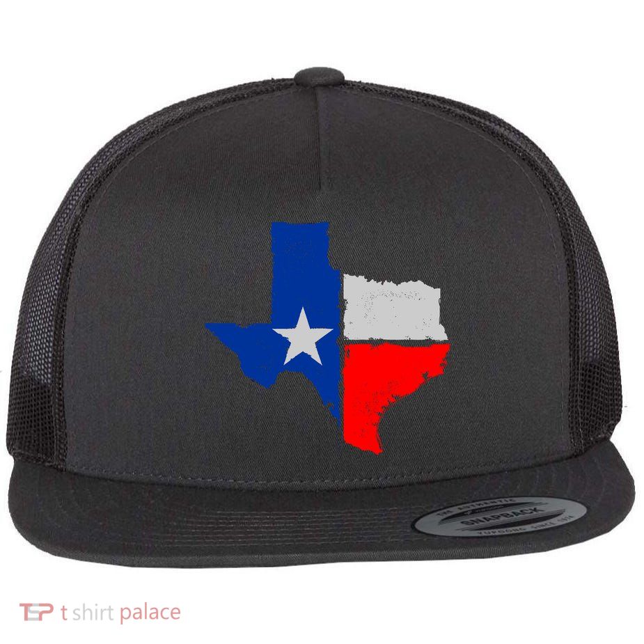 Distressed Texas State Map Flag Flatbill Hat