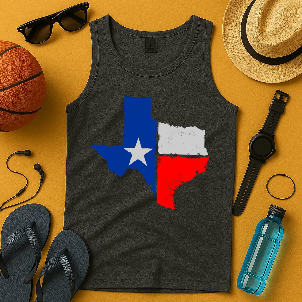Distressed Texas State Map Flag Tank Top