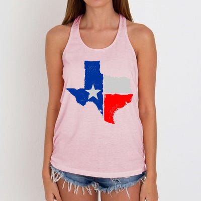 Distressed Texas State Map Flag Women's Knotted Racerback Tank