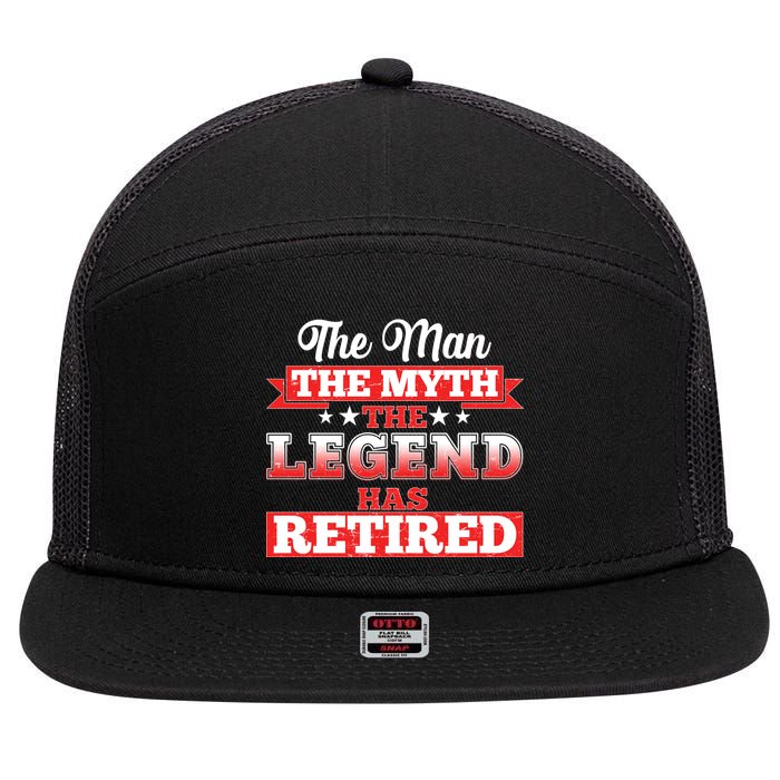 Distressed The Man The Myth The Legend Has Retired  7 Panel Mesh Trucker Snapback Hat