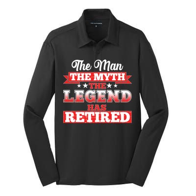 Distressed The Man The Myth The Legend Has Retired  Silk Touch Performance Long Sleeve Polo