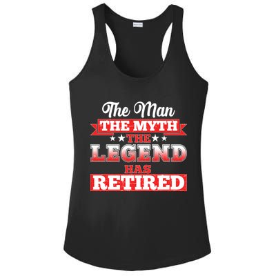 Distressed The Man The Myth The Legend Has Retired  Ladies PosiCharge Competitor Racerback Tank