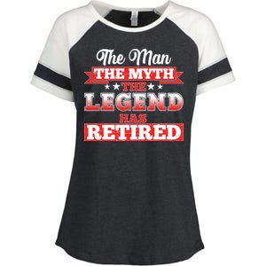 Distressed The Man The Myth The Legend Has Retired  Enza Ladies Jersey Colorblock Tee