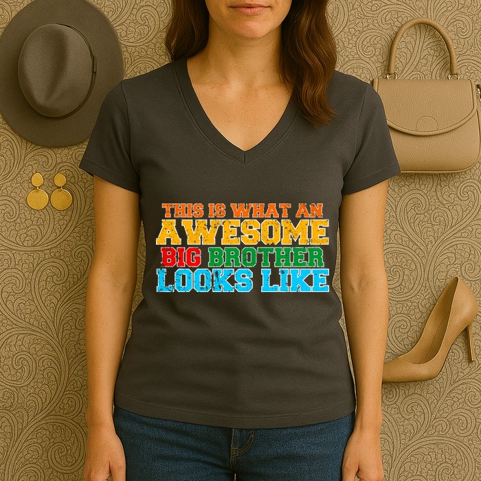 Distressed This is What an Awesome Big Brother Looks Like Women's V-Neck T-Shirt