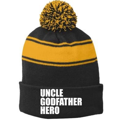 Distressed Uncle Godfather Hero Stripe Pom Pom Beanie