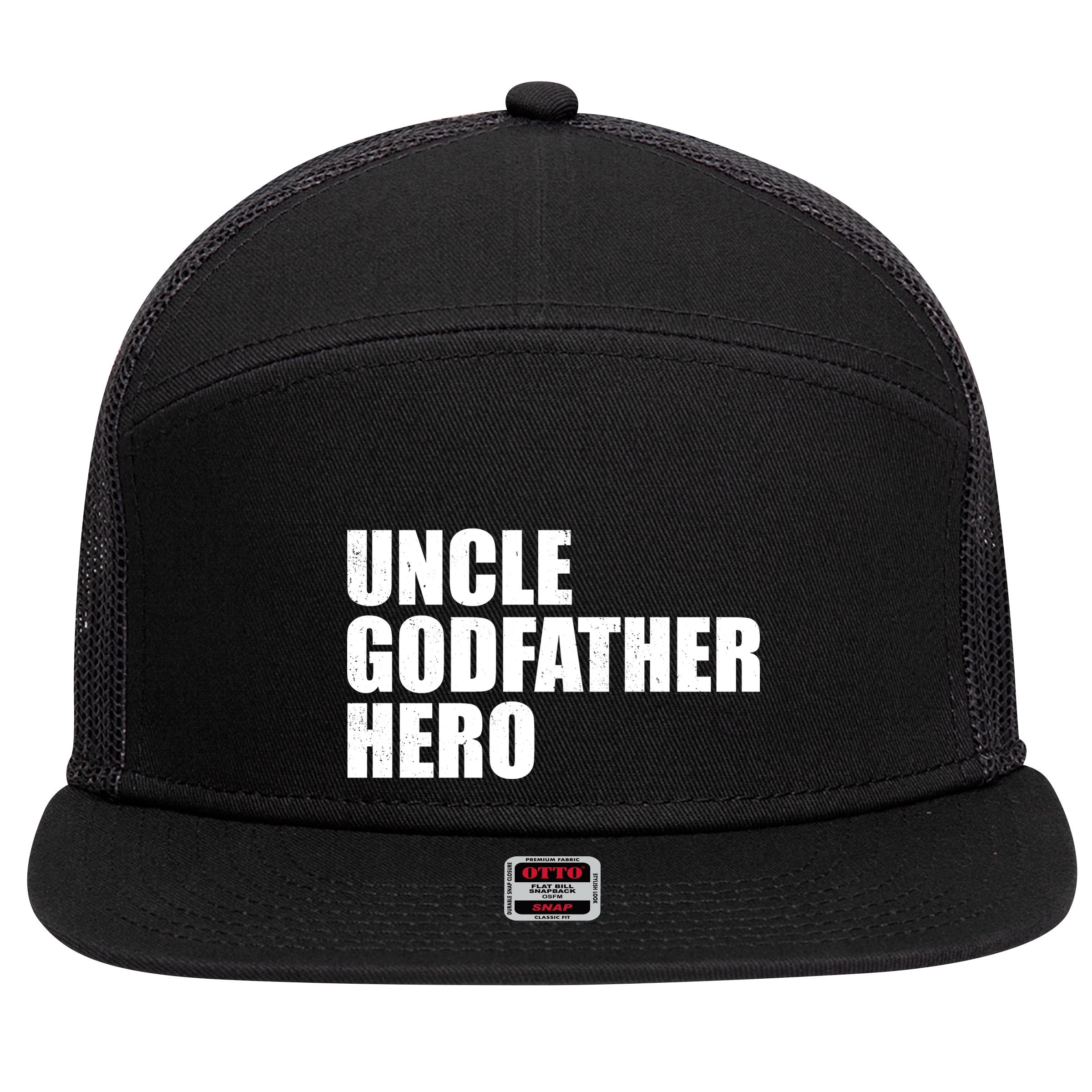 Distressed Uncle Godfather Hero 7 Panel Mesh Trucker Snapback Hat
