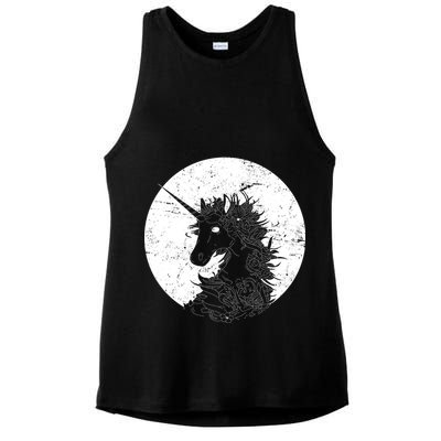 Distressed Unicorn Emblem Ladies PosiCharge Tri-Blend Wicking Tank