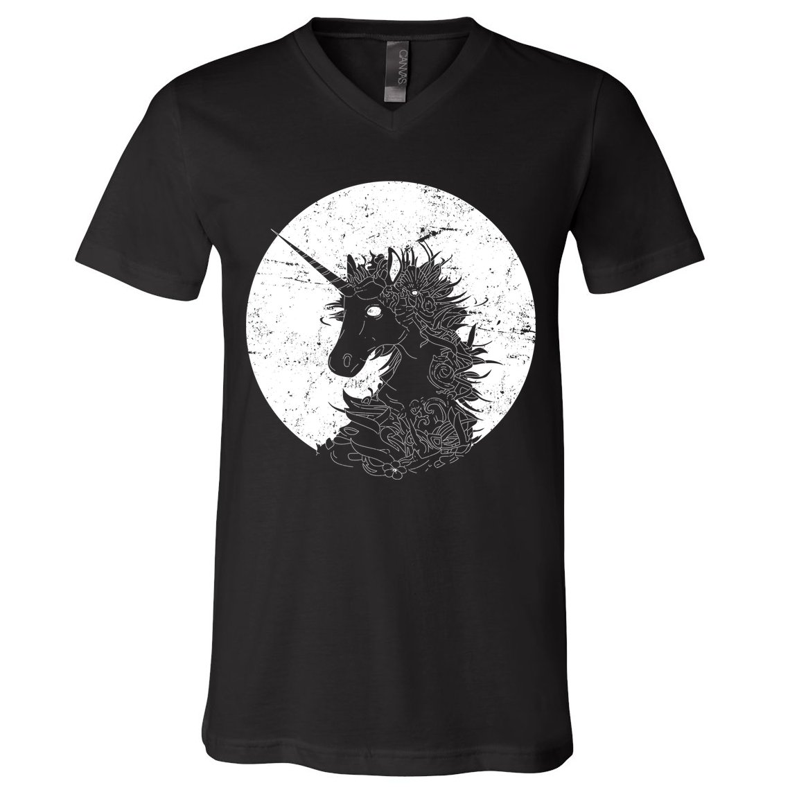 Distressed Unicorn Emblem V-Neck T-Shirt