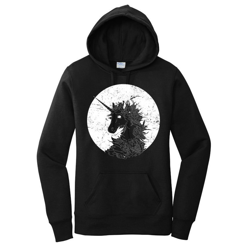 Distressed Unicorn Emblem Women's Pullover Hoodie