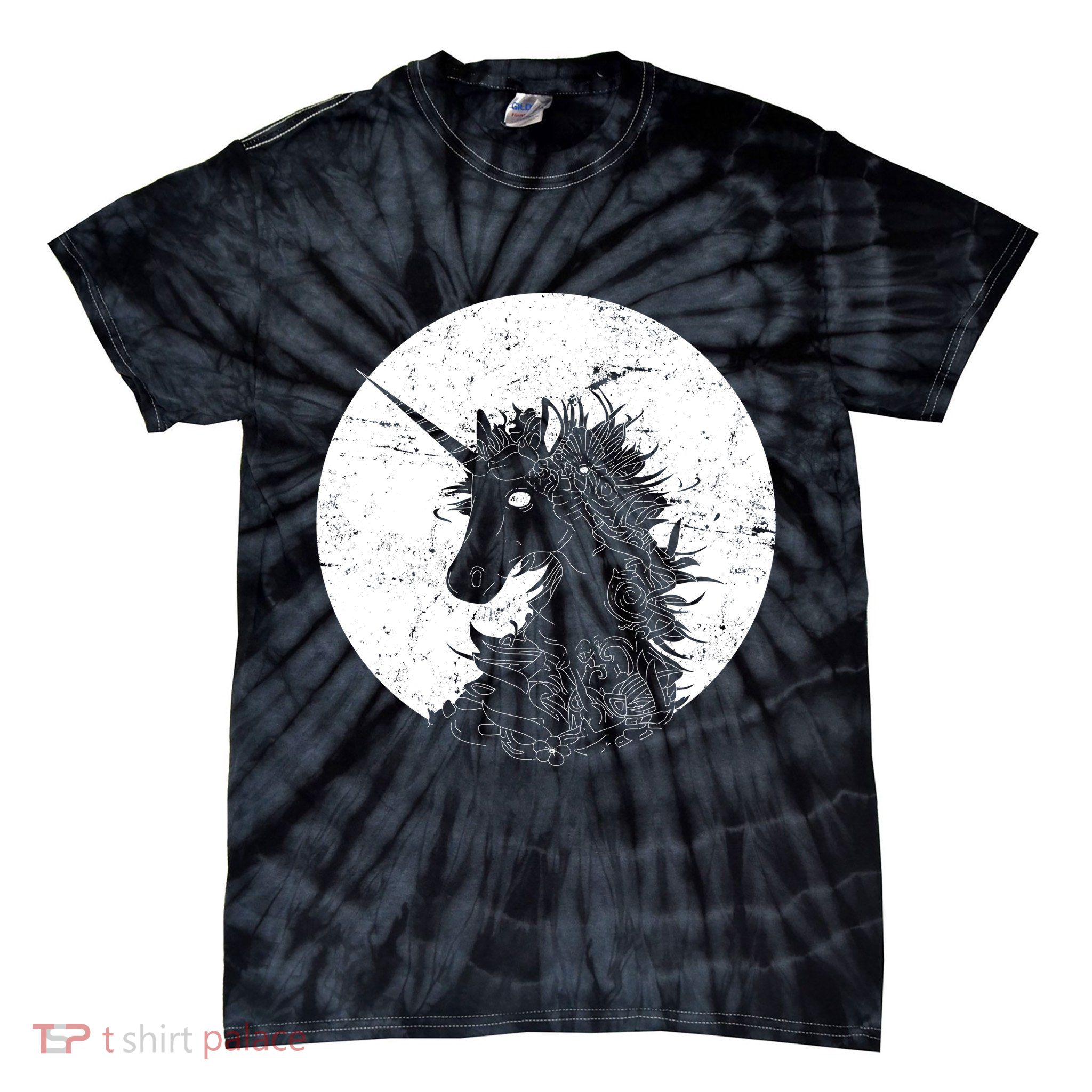 Distressed Unicorn Emblem Tie-Dye T-Shirt