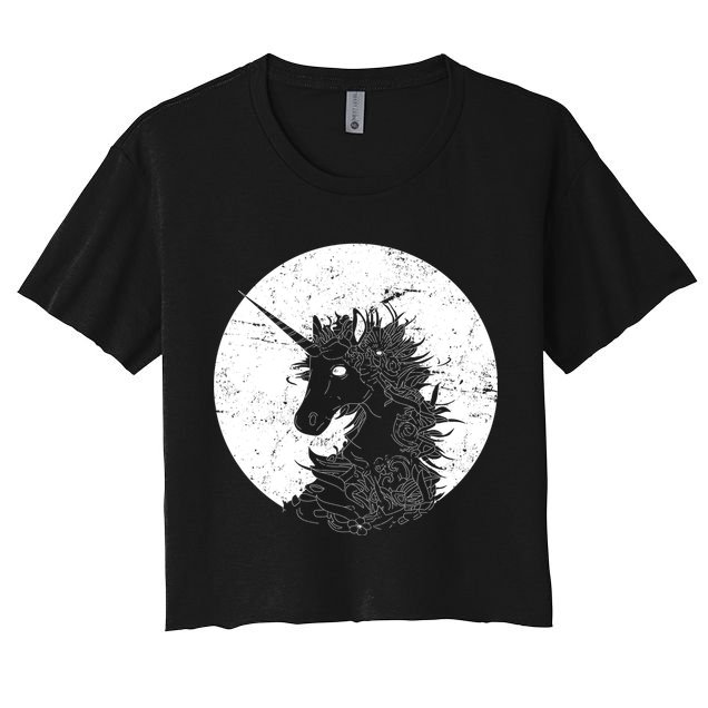 Distressed Unicorn Emblem Crop Top