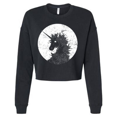 Distressed Unicorn Emblem Cropped Pullover Crew