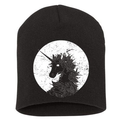 Distressed Unicorn Emblem Short Acrylic Beanie