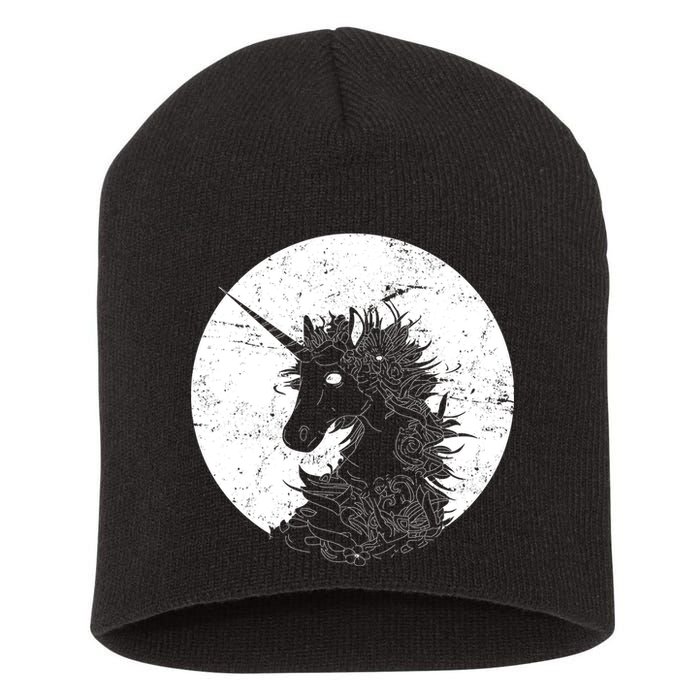 Distressed Unicorn Emblem Short Acrylic Beanie