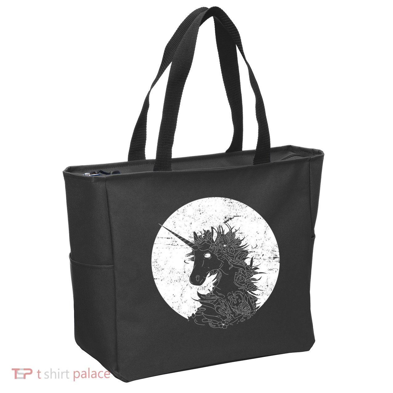 Distressed Unicorn Emblem Zip Tote Bag