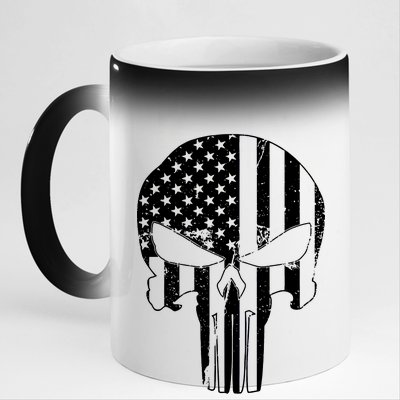 Distressed USA American Skull 11oz Black Color Changing Mug