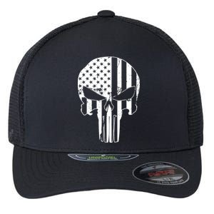 Distressed USA American Skull Flexfit Unipanel Trucker Cap