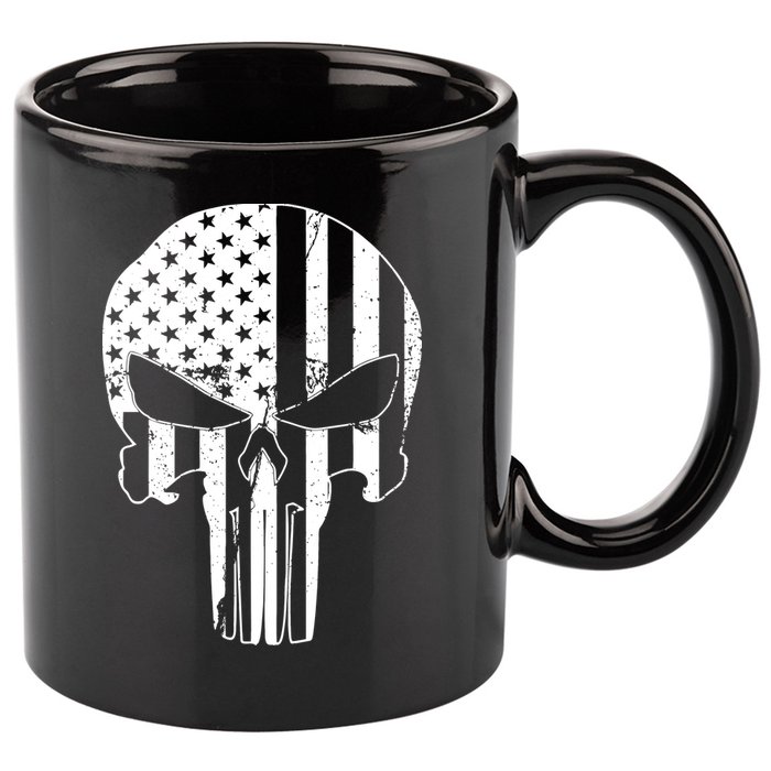Distressed USA American Skull 11oz C Handle Ceramic Mug