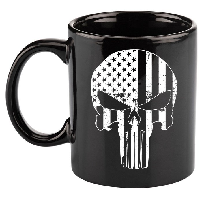 Distressed USA American Skull 11oz C Handle Ceramic Mug
