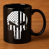 Distressed USA American Skull 11oz C Handle Ceramic Mug