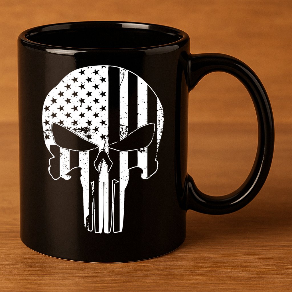 Distressed USA American Skull 11oz C Handle Ceramic Mug