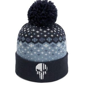 Distressed USA American Skull The Baniff Cuffed Pom Beanie