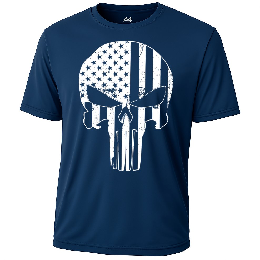 Distressed USA American Skull Cooling Performance Crew T-Shirt