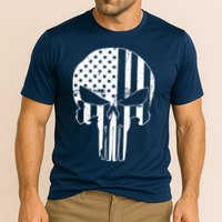 Distressed USA American Skull Cooling Performance Crew T-Shirt