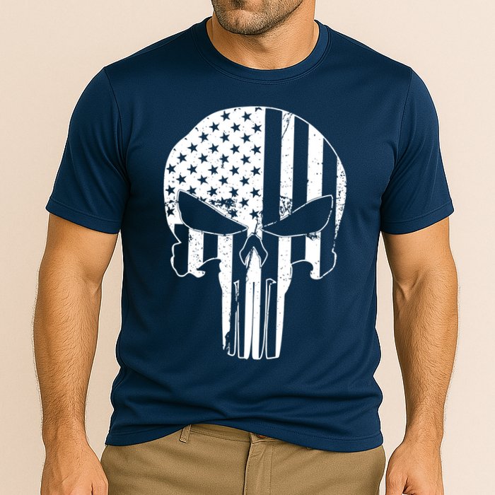 Distressed USA American Skull Cooling Performance Crew T-Shirt