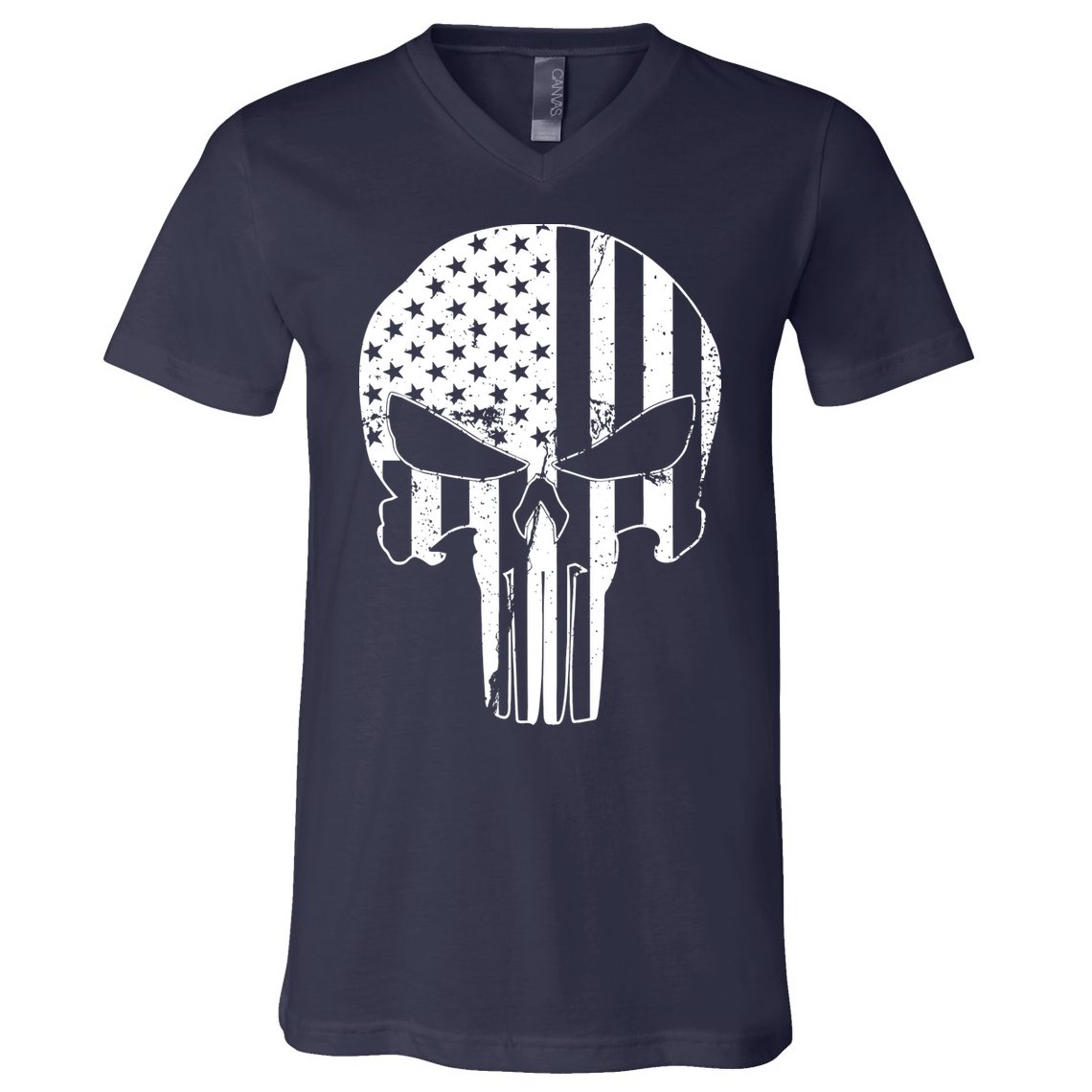 Distressed USA American Skull V-Neck T-Shirt