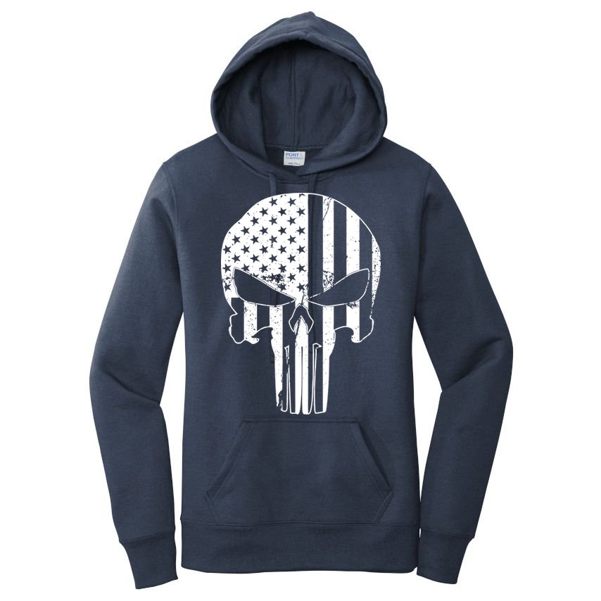 Distressed USA American Skull Women's Pullover Hoodie