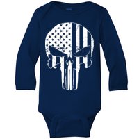 Distressed USA American Skull Baby Long Sleeve Bodysuit