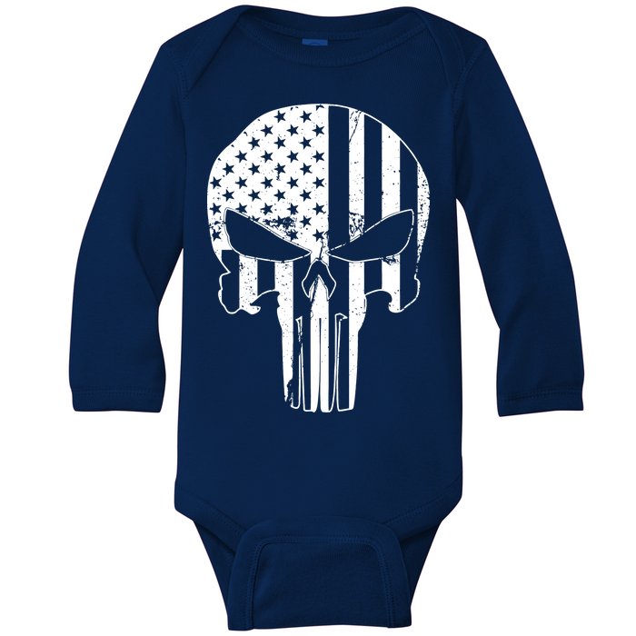 Distressed USA American Skull Baby Long Sleeve Bodysuit