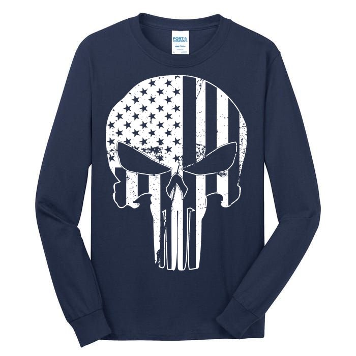 Distressed USA American Skull Tall Long Sleeve T-Shirt